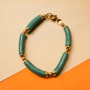 Vintage 70s Italian fun bracelet. Teal green & gold tone. 8” long. EUC.